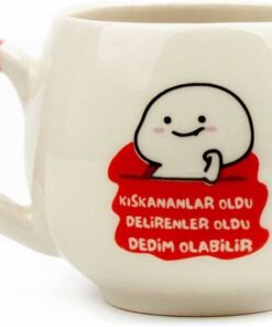 TASARIM Kıskananlar Oldu Delirenler Oldu Dedim Olabilir Krem Parlak Balon Kupa (Kırmızı Kulp) - Hediye Seramik Kupa