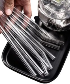 10'lu Yüksek Borosilikat Şeffaf Cam Pipet, Isıya Dayanıklı Yeniden Kullanılabilir İçme Pipet Cam Pipet, Eğimli Cam Pipet
