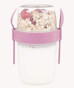 ml Take-go Kaşıklı Hazneli Meyveli Müsli Kabı Piknik Iş Yoğurt Süt Bardağı Kapaklı ve Kaşıklı Kahvaltı Bardakları, Tahıl Tepesi Yulaf Ezmesi Granola (Pembe)