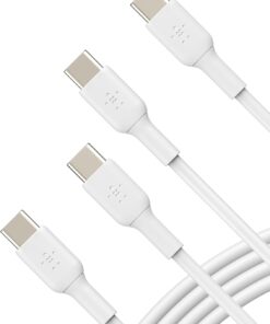 USB-C - USB-C Kablosu (1M/3.3ft), iPhone 15, iPhone 15 Pro, iPhone 15 Pro Max, iPhone 15 Plus, Galaxy S23, S22, Not, Piksel, iPad Pro, USB-C Kablosu için USB-C Hızlı Şarj Kablosu - Beyaz (2'li
