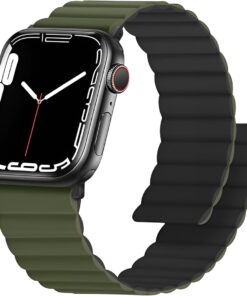 Apple Watch ile Uyumlu 42-44-45-46-49 mm için Çift Taraflı Kordon Bilekten Düşmeyen Güçlü Manyetik Yapılı Silikon Kayış