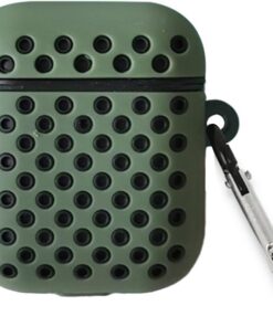 Airpods 1/2 Nesil Delikli Spor Premium Silikon Kılıf + Karabina Klipsli, Tam Koruma ve Stil Sunan Ergonomik Tasarım (Zeytin Yeşili-Siyah)
