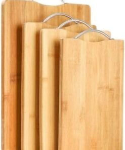 Home Metal Saplı Bambu Kesme Tahtası, Ahşap Kesim Panosu, Et, Balık, Sebze ve Ekmek için Çok Yönlü Kesim Tahtası, Doğrama Tahtası Bambu (32x22 Cm)