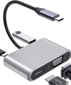 Type-C Hdmi Vga Usb 3.0 Type 4in1 Video Dönüştürücü Veri Aktarıcı Usb Adaptör Notebook ve Macbook ile Uyumlu Gri TC-26
