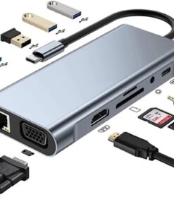 Type-C to Usb 11in1 Çevirici Çoğaltıcı Hub Adaptör Macbook/Pc Uyumlu(Lan+Type-C+SD Card+USBx4+Audio+HDMI+VGA)