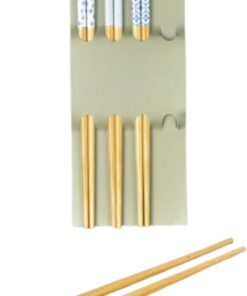 Bambu Yemek Çubuğu Seti, 23 cm, Siyah Beyaz Desenli, 4 Çift (Mavi)
