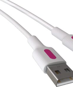 Coral iPhone Uyumlu USB A-Lightning Şarj Kablosu, Beyaz Kablo, Fuşya/Beyaz Uçlar (120 CM)