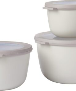 Cirqula 3 parçalı çoklu kase seti, yuvarlak, İskandinav beyazı, 500, 1000 ve 2000 ml, derin dondurucu kavanozu, mikrodalga kapları ve kapaklı servis kasesi olarak kullanılabilir