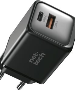 45W GaN Teknolojili Hızlı Şarj Adaptörü – Siyah, Çift Giriş (USB-C & USB-A), Type-C Uyumlu, Kompakt ve Güçlü