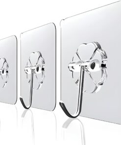 Wall Hooks, Clear Transparent, Heavy Duty, Set of 3