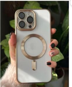 aks iphone 14 pro için kablosuz şarj ile uyumlu, kamera lens korumalı lazer kılıf gold