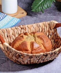Wicker Serisi Bezli Oval Ahşap Kulplu Hasır Ekmek Sepeti