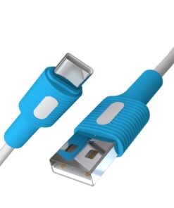 Coral USB A-C Hızlı Şarj Kablosu, Beyaz Kablo, Beyaz/Mavi Uçlar (120 CM)