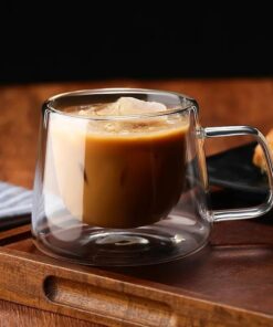 TOPTAN Nescafe Bardağı Camlı Çift Cidarlı Cam Kupa 200 ml Ofis Fincanı Isı Yalıtımlı Kulplu Bardak Nescafe Gold Bardağı