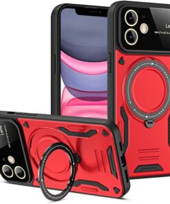 iPhone 11 Kılıf Cosanta Kılıf Standlı Kılıf Kamera Lens Koruyuculu Sert Silikon Kılıf Darbeye Karşı Dayanıklı Kılıf Apple iPhone 11 ve MagSafe ile Uyumlu Kılıf (Kırmızı)