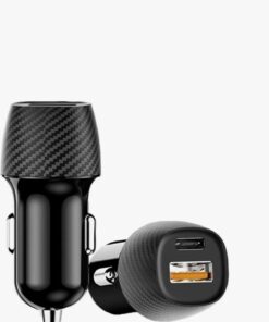PD QC 3.0 Hızlı Araç Şarj Cihazı, USB ve Type-C Çift Bağlantı Noktalı, Siyah