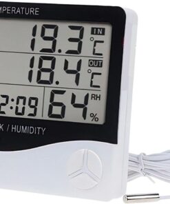 İç Ortam ve Dış Ortam Sıcaklığını Ölçebilen LCD Ekranlı Saat Göstergeli Alarmlı Nem Ölçer Masa Üstü Termometre
