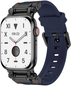 Apple İle Uyumlu Watch 42mm KRD-101 Titanyum Metal Başlıklı Silikon Kordon Siyah-Mavi
