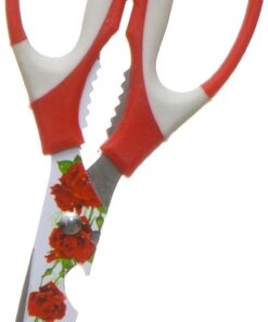 Çelik Mutfak Makası – Çiçek Desenli Plastik Saplı Ergonomik Börek, Pasta, Hamur ve Makas Kesici, 22 cm