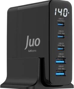 140W GaN PD 3.1 Masaüstü Hızlı Şarj Cihazı 3 Type-C + 2 USB-A iPhone & MacBook & Laptop Uyumlu Şarj Aleti