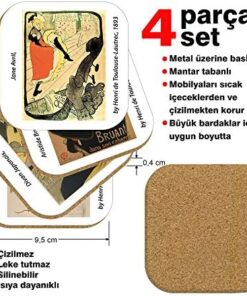 Gift Hediyelik Metal Mantar Tabanlı Henri De Toulouse Leutrec 4'lü Bardak Altlığı Seti