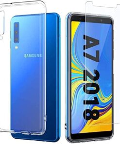 CONNERS Samsung Galaxy A7 2018 Şeffaf silikon + cam ekran koruyucu