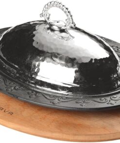 Döküm Oval Döner, Kebap Tabağı Kayın Servis Ahşabı ve Bakır Dövme Formlu Kapak Ölçü 28x20cm.