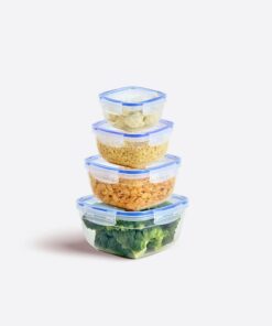 4 Parça Contalı Kare Saklama Kabı Seti - Hava Geçirmez, Kilitli, Modüler Tasarım, 500/900/1500/2400 ml Gıda Saklama Kabı, Mutfak Düzenleyici