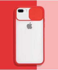 Iphone 6 uyumlu Kılıf Kamera Lens Sürgülü Korumalı, Kenar Renkli, Arkası Buzlu Kapak (Kırmızı)