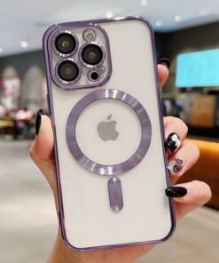 İphone 14 Magsafe Uyumlu Üst Kalite Kablosuz Şarja Uygun Silikon Kılıf (Mor)