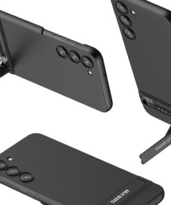 Samsung Galaxy S23 ile uyumlı Kılıf Z- Ays Kamera Korumalı Dikey Stand Olabilen Siyah Mat Görünümlü Galaxy S23 ile uyumlu Kapak