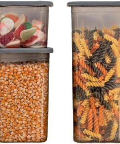 3'lü Set Sızdırmaz Kapaklı Kare Erzak Saklama Kabı 650Ml - 1300Ml - 1900Ml Antrasit