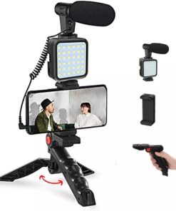 Kit Kumandalı Mikrofon, Led Işık ve Mini Tripod - Telefon Vlog Video Kayıt AY-49 Üretimi İçin