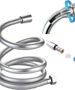 Gri Paslanmaz Kopmaz Patlamaz Kaliteli PVC Duş Hortumu - Yüksek Kaliteli Lüx Duş Spirali - Tüm Duş Setleri/Duş Başlıkları ile Uyumlu (G1/2) - 150cm