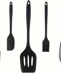 Isıya Dayanıklı Yanmaz Yapışmaz Silikon Spatula Seti 5 Parça Siyah