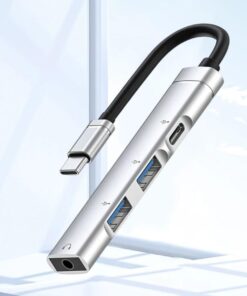 Ses Kartlı USB Hub Çoklayıcı Adaptör 4 in 1 Ses Kartlı USB/Type-c To USB 3.0, USB C ve 3.5mm Jak Çıkışlı Macbook Uyumlu Çevirici Adaptör Çok Portlu Çoklayıcı 4in1 USB HUB Gümüş Renk ZR615
