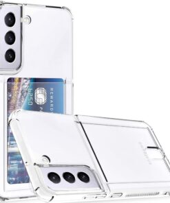 Samsung Galaxy S22 Plus İle Uyumlu Transparent Pulisic Kartlıklı Darbe Emici Shock-Absorbing Kartvizit Bölmeli Transparent Görünümlü Card Case Antişok Kılıf, Şeffaf