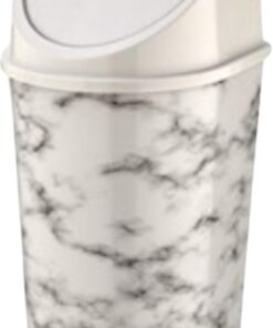 Kapaklı Çöp Kovası, Mermer Desen Beyaz 10 litre, Şık Ev ve Ofis Mutfak Banyo Kutusu (beyaz, 1000ml)