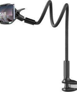 SAIJI IVY-95 Akrobat Esnek Telefon Tutucu, Uzunluğu 38.6” Esnek Deri Sarmalı Kol Havai Cep Telefonu Montaj Standı, 360° Ayarlanabilir Kelepçe Klipsli, Tüm 4-7” iPhone, Samsung ve Tüm Cep Telefonlarıyla Uyumlu Siyah