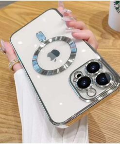 AKSESUAR İphone 14 Pro (6.1) inç Uyumlu Laser Silikon Arka Kısmı Şeffaf Kablosuz Şarj Destek Özellikli Kamera Korumalı Kılıf (Gümüş Rengi)