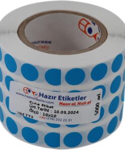 etiketler , hazır al hızlı al Kuşe Rulo Renkli Zemin Baskılı, 10mm Çap, 5000 Adet, 5'li Yan Yana (Mavi)
