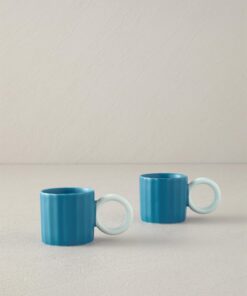 Home Angled New Bone China Kahve Fincan Takımı Turkuaz