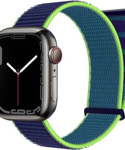 Apple Watch ile Uyumlu Hasır Örme Loop Kumaş Kordon (38-40-41, Lacivert-Yeşil)