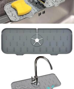 Emici Mat, Silikon Katlanabilir Musluk Sıçrama Koruması Lavabo Damlama Matı Su Tutucu Lavabo Matı Kurutma Matı Mutfak ve Banyo için Lavabo Aksesuarları (Gri)