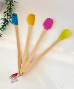 Silikon Metal Kancalı Set - Ahşap Saplı, Isıya Dayanıklı Spatula ve Mutfak Servis Seti