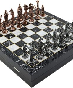 Büyük Boy Metal İngiliz Satranç Tk. Antik ve Mermer Desenli Sandıklı MDF Tahtası(36X36 cm.)