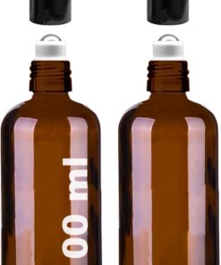 100 ml Çelik Roll On Şişesi 100 cc Sızdırmaz Siyah Kapaklı Cam Şişe 2 Adet (Amber, 100)