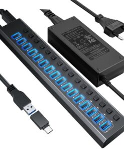 Profesyonel USB Hub 16 Portlu USB 3.0 Type-C 5Gbps Hızlı Şarj Bireysel Açma Kapama Anahtarları 12V DC 7.5A Güç Adaptörü Telefon Şarj Dizüstü Bilgisayar Mobil HDD Flash Sürücü Port16