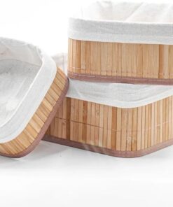 3'lü Çok Amaçlı Bambu Organizer Seti, Çok Boyutlu Mutfak Banyo Ev Sepetleri, Büyük, Orta, Küçük Boy