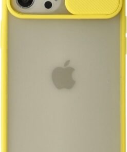 iPhone 12 Pro Max Kılıf Kamera Sürgülü Silikon - Sarı (Sarı)